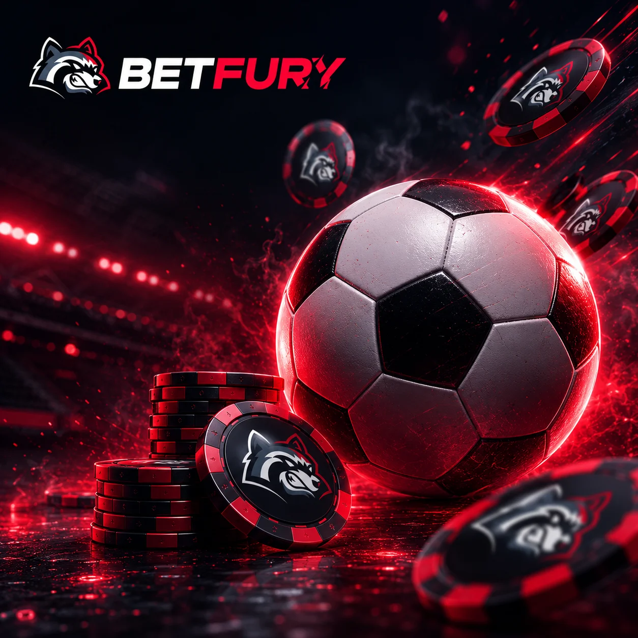 BETFURY football ball with casino chips in sports betting style